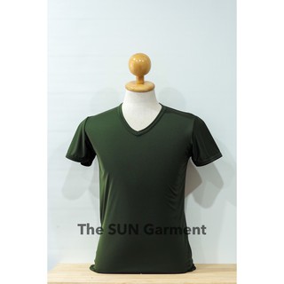 สินค้า เสื้อรองในทหาร เสื้อคอวี เสื้อทหารสีเขียวขี้ม้า ผ้าNANO