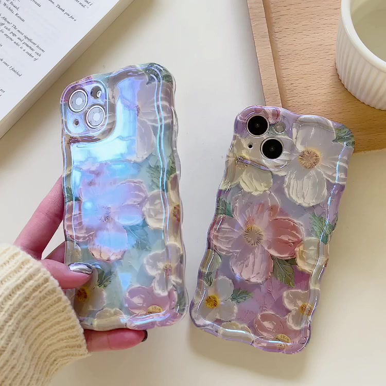 เคสโทรศัพท์มือถือ-tpu-กันกระแทก-ลายภาพวาดสีน้ํามัน-รูปดอกไม้-สีม่วง-สําหรับ-iphone-14-13-12-11-pro-max-14-pro-max