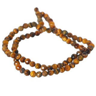 ลูกปัดหินแท้ เม็ดกลมเจี่ยรเหลี่ยม (Faceted Round) หินพลอยตาเสือ (Tiger Eye) 4 mm - (LZ-0064 สีน้ำตาล)