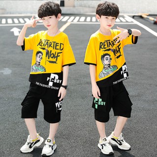 🚀ความนิยมล่าสุด [เสื้อและกางเกง] เสื้อผ้าเด็กฤดูร้อนชุดเด็กผู้ชายฤดูร้อนปี 2022 รูปแบบใหม่เด็กโตเวอร์ชั่นเกาหลีเด็กผู้ช