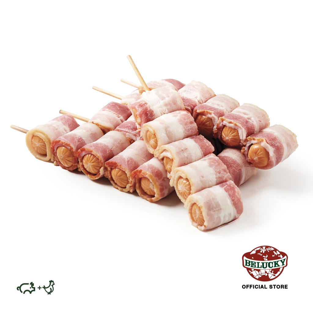 belucky-บีลัคกี้-bacon-wrapped-hotdog-5x5-เบคอนพันไส้กรอกไก่-5-เม็ด-5-ไม้