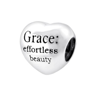 ชาร์มเงินแท้ สลักคำว่า Grace effortless beauty  ชาร์มรูปหัวใจ สำหรับ สร้อยข้อมือชาร์ม กำไลชาร์ม 12937