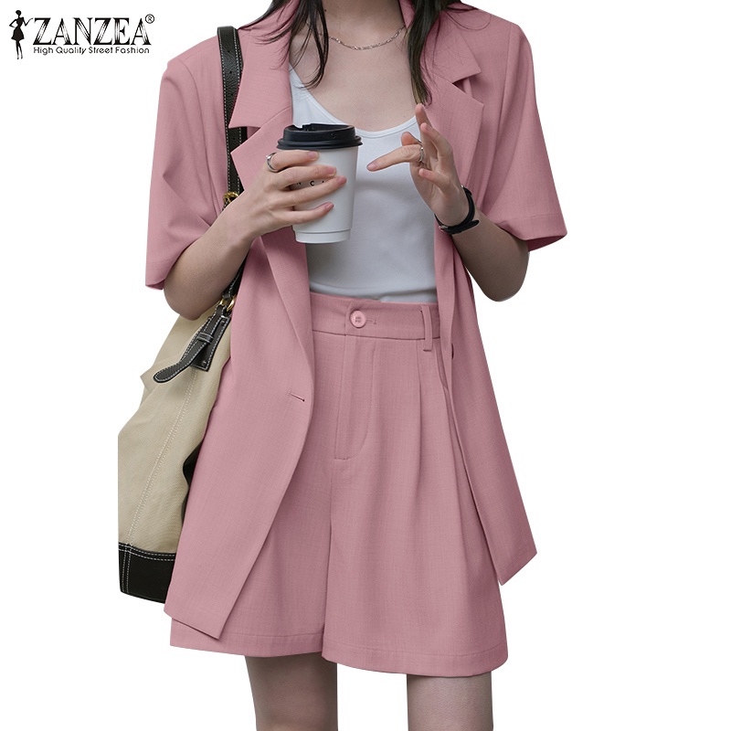 celmia-zanzea-ชุดเสื้อเบลเซอร์-แขนสั้น-และกางเกงขาสั้น-สําหรับผู้หญิง