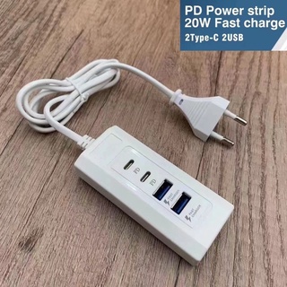 4 Plugs Power Socket Adapter ปลั๊กแปลงไฟ 4 ปลั๊ก 20W 2-TYPEC+2-USB  Charging Smart Plug Power Strip