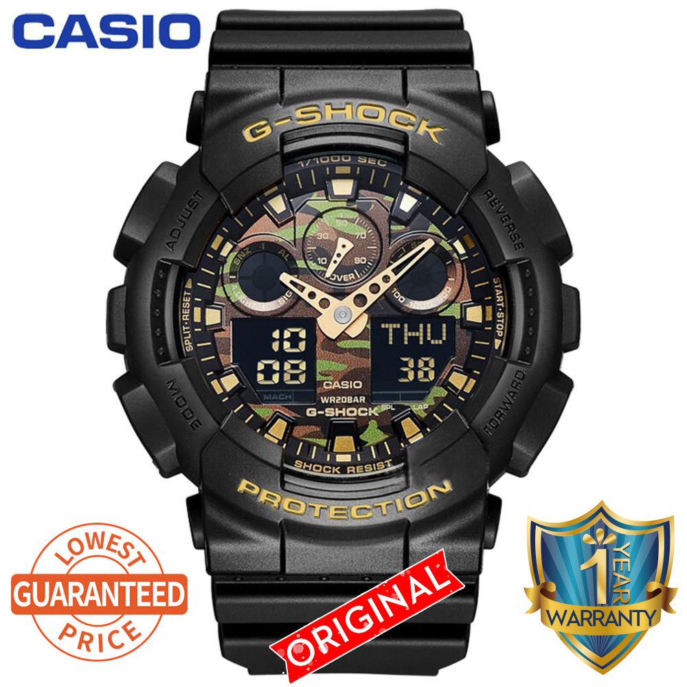 Casio G-Shock GA100 ผู้ชาย Digital Sport นาฬิกาควอตซ์ GA-100CF-1A9 ลาย ...