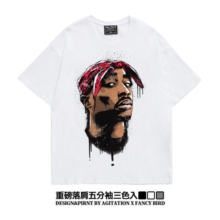 เสื้อยืดโอเวอร์ไซส์✤American rap 2pac tide แบรนด์ห้าจุดแขน oversize ไหล่หนักวาง Ami สีกากีแขนสั้นเสื้อยืดฤดูร้อนผู้ชายแล