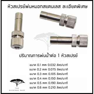 สินค้า หัวพ่นหมอก สแตนเลส แบบละเอียด มีหลายขนาดให้เลือก 0.1, 0.2, 0.3, 0.4, 0.5, 0.6 มม. ปั๊มพ่นหมอก โรงเพาะเห็ด บ้านนกนางแอ่น