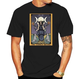เสื้อยืดผ้าฝ้ายพิมพ์ลาย เสื้อยืด พิมพ์ลายไพ่ทาโรต์ Triple Moon Goddess Hecate Witch Hekate Statue Witchcraft เหมาะกับของ