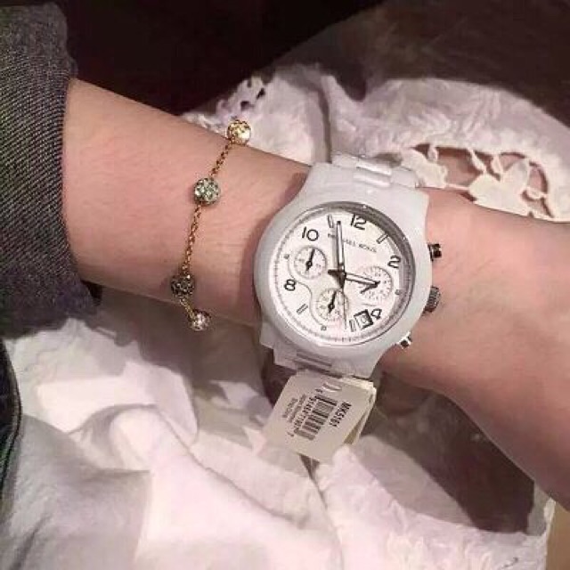 MICHAEL KORS WATCHES MK5161 Ladies Chronograph White Ceramic Watch | Shopee  Thailand