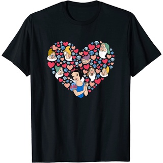 เสื้อยืดผ้าฝ้ายพรีเมี่ยม เสื้อยืด พิมพ์ลาย Disney Snow White and the Seven Dwarfs Heart Valentines Day สําหรับผู้ชาย