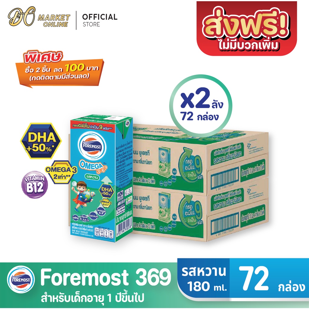 ส่งฟรี-x-2-ลัง-โฟร์โมสต์-โอเมก้า-369-นมยูเอชที-รสหวาน-foremost-omega-369-ขนาด-180มล-ยกลัง-2-ลัง-รวม-72กล่อง