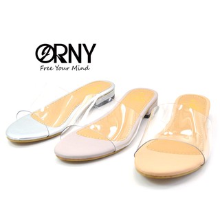 Defect Sale!! ⭐️ มีตำหนิ [No.OY102] ORNY(ออร์นี่) ® Clear Slide รองเท้าส้นเตี้ย สายใส ฮิตมาก สวยหรูลุคนี้ต้องมี