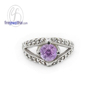 Finejewelthai-แหวนอะเมทิสต์-แหวนเพชรCZ-แหวนเงินแท้-พลอยประจำเดือนเกิด-Amethyst-Silver-Ring-R1163amt (เลือกสีตัวเรือนได้)