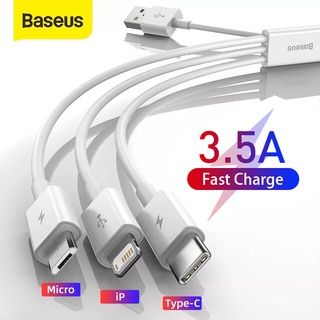 BASEUS 3 in1 สายชาร์จเร็ว Micro USB ประเภท C กำลังไฟ 3 แอมป์  สำหรับ Samsung iPhone 12 Pro max