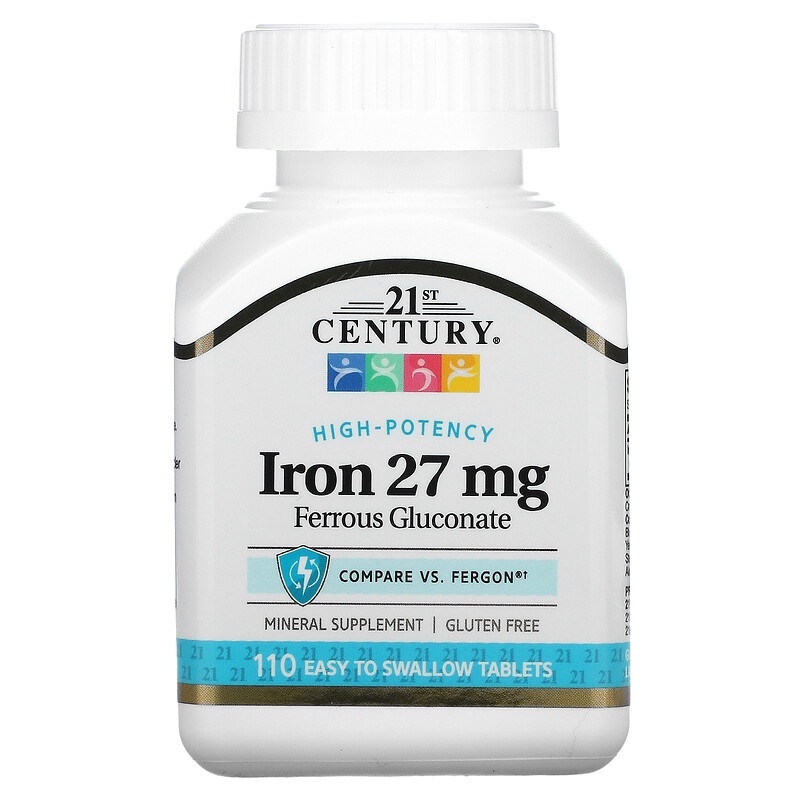 ภาพหน้าปกสินค้า21st Century, High-Potency Iron, 27 mg, 110 Easy to Swallow Tablets ป้องกันโรคโลหิตจาง ลดอาการผมร่วง จากร้าน eucerinthiiland บน Shopee
