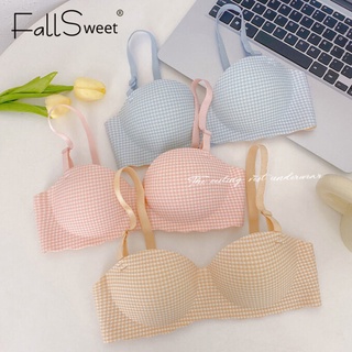 FallSweet บรา Push-up ไร้รอยต่อ ลายสก็อต ชุดชั้นในสตรี ใส่สบาย 32-38AB