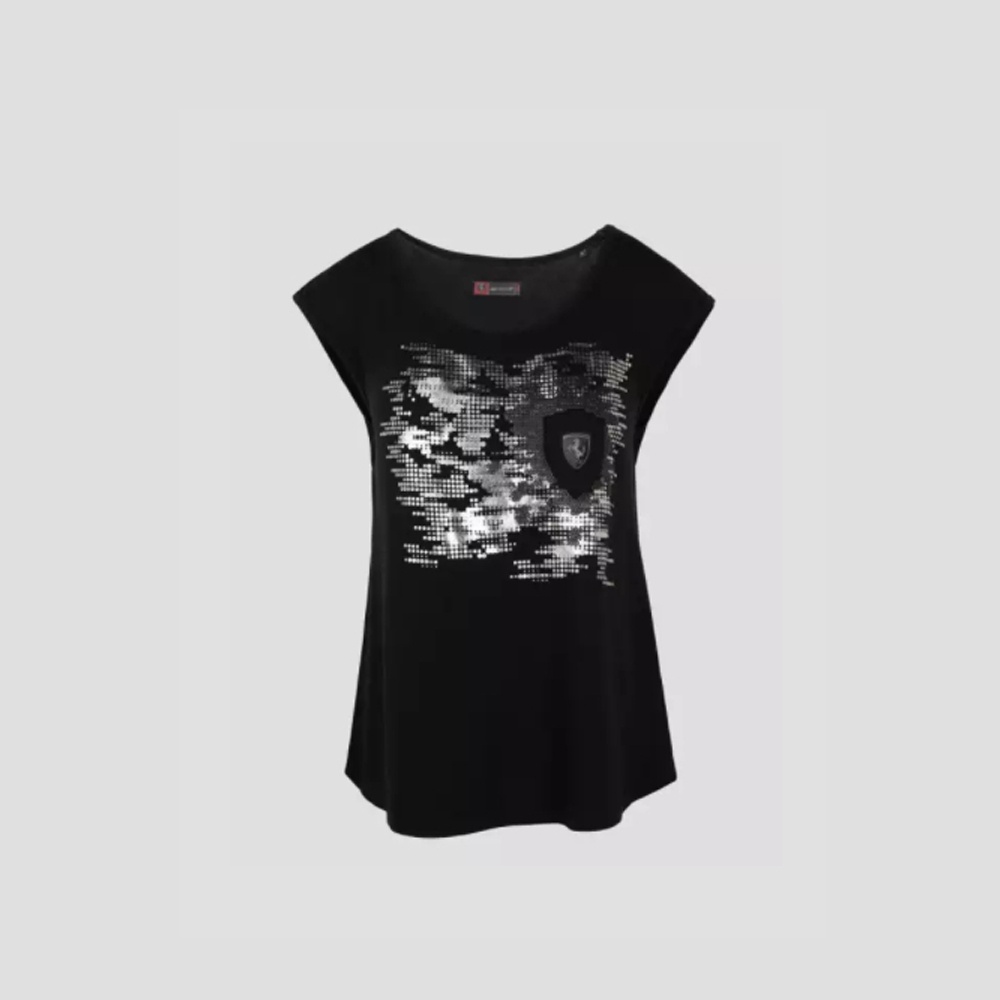 ferrari-เฟอร์รารี่-เสื้อยืดแขนสั้น-รุ่น-women-cap-sleeve-scuderia-sequin-t-shirt-blk