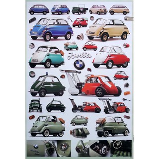 โปสเตอร์ รถยนต์ รถไมโครคาร์ BMW Isetta Microcar 1955-1962 POSTER 24”X35” Inch German Retro Vintage Antique