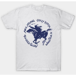 เสื้อยืดผ้าฝ้ายCOTTON เสื้อยืด ผ้าฝ้าย 100% พิมพ์ลาย Neil Young Love Crazy Horse World Tour 91 สไตล์วินเทจS-5XL