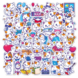 สติกเกอร์ PVC ลายการ์ตูนแมวน้อยน่ารัก กันน้ํา 50 ชิ้น