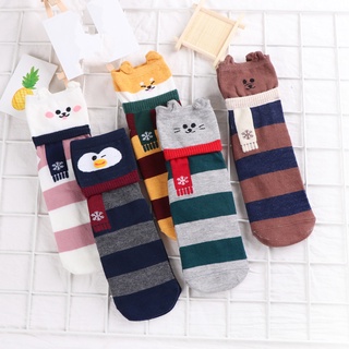 สินค้า ถุงเท้าข้อยาว ข้อกลาง มินิมอล เกาหลี ลายสัตว์ Cartoon_scarfs - WorldWearing
