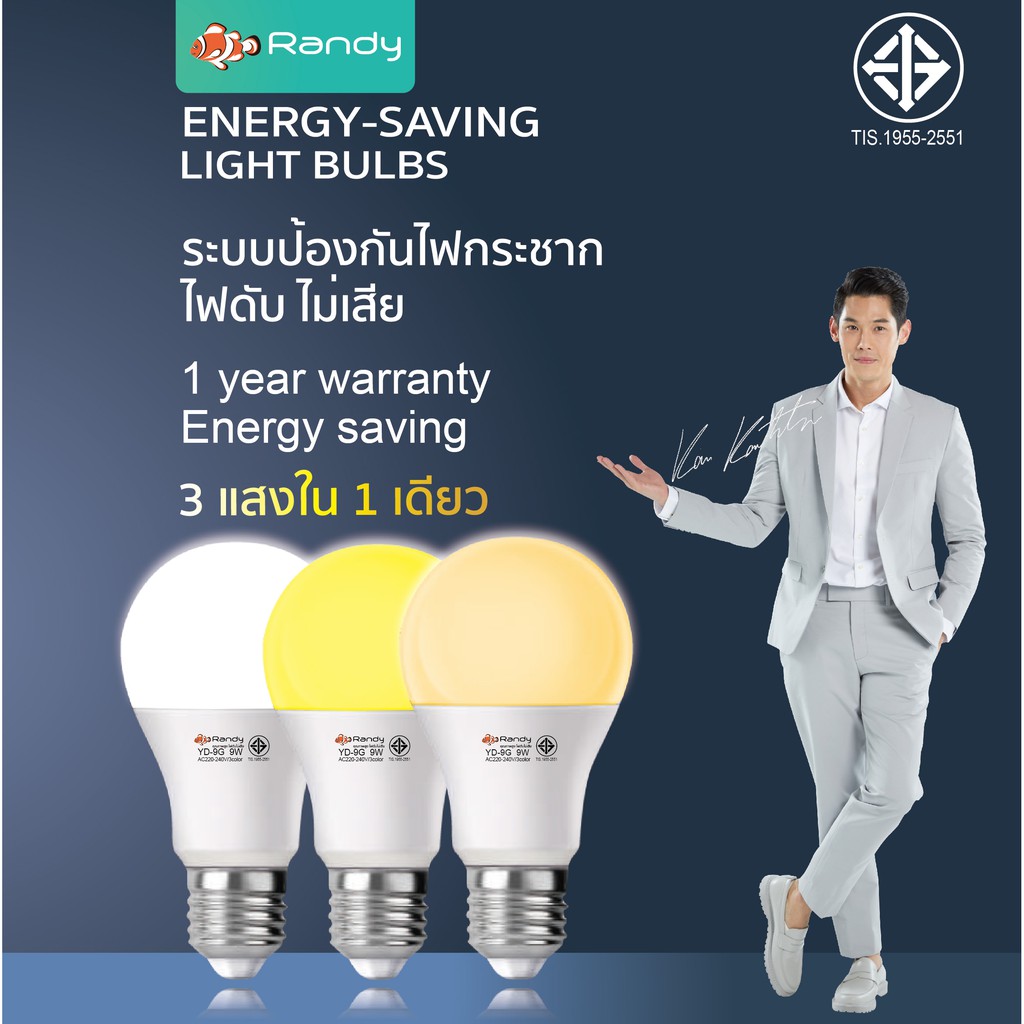 รูปภาพสินค้าแรกของกดสั่งซื้อ3ชิ้นได้รับของแถม1 ชิ้นRandyมอก.หลอดไฟLEDแผงไฟ3สีในหลอดเดียวLED Bulb 9W 24W หลอดแอลอีดี LAMPใส่ขั้วE27โคมไฟตั