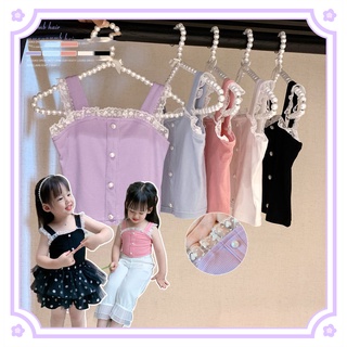 เด็กสาวเสื้อกั๊กผ้าไหมน้ำแข็งฤดูร้อนใหม่สบายๆป่าลูกไม้สีลูกกวาดขนาดเล็กและกลางเด็กและเด็กหญิงsuspenders