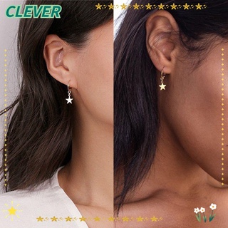 Clever เครื่องประดับ ต่างหูห่วง รูปดาว ขนาดเล็ก สีทอง สีเงิน หลากสี แฟชั่นเรียบง่าย สําหรับผู้หญิง