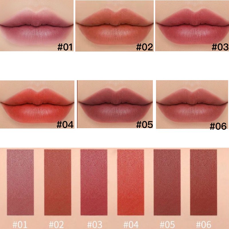 ลิปเคลือบลิปสติก-สีสวย-ติดทน-ลิปสติกแท้แบรนด์-6-สีlong-lasting-beautiful-lipstick