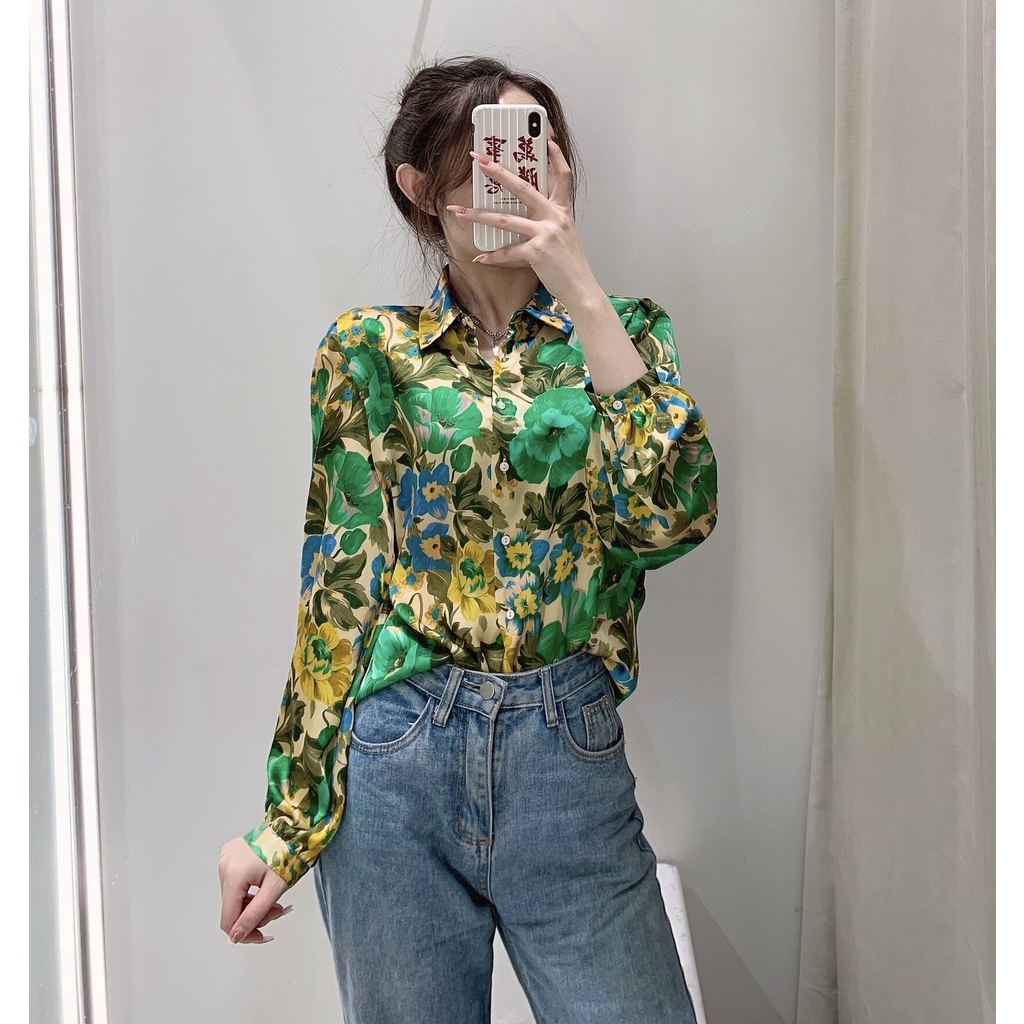 เสื้อเชิ้ตแขนยาว-คอปก-พิมพ์ลายดอกไม้-เข้ากับทุกการแต่งกาย-แฟชั่นฤดูใบไม้ผลิ-สําหรับผู้หญิง