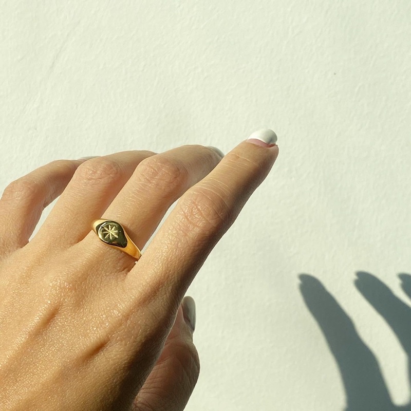 ภาพหน้าปกสินค้าimean.store - Starburst ring with titanium  แหวนงานไทเทเนี่ยมสีทองผิววาว จากร้าน imean.store บน Shopee