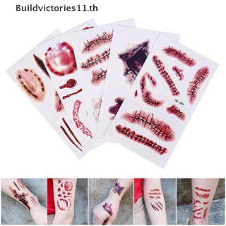 Buildvictories11 สติกเกอร์รอยสักชั่วคราว ลายฮาโลวีน แผลเป็น เลือด 5 ชิ้น