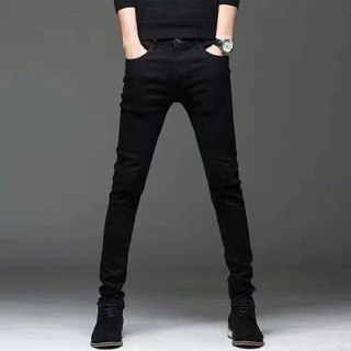 กางเกงยีนส์ กางเกงสีดำสำหรับผู้ชาย กางเกงขายาวแบสบายๆ