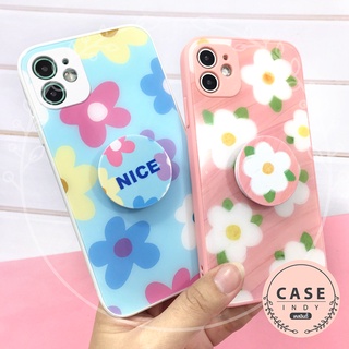 เคส Oppo A74(4G) A74(5G) A96 เคสมือถือกระจกพิมพ์ลายหน้าเงา กันเลนส์กล้อง เคสดอกไม้ ฟรี Griptok