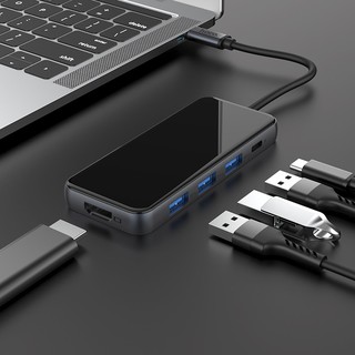 Type-C hub “HB15 Easy show” USB3.0*3 + HDMI + PD HB15 ตัวแปลงฮับที่แสดงง่าย ๆ Type-C เป็น USB3.0 * 3 + HDMI + PD เข้ากัน