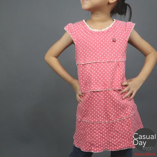 เสื้อเด็กมือสอง เนื้อผ้าคอดตอนนิ่มใส่สบาย สีชมพูลายจุด สวยหวานน่ารัก ขนาดไซต์ 110