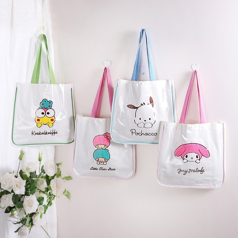 sale-กระเป๋าสะพายไหล่-กระเป๋าถือ-ลายการ์ตูน-sanrio-งานผ้า-ด้านนอกเป็น-pvc-ขนาด-34x33x5cm