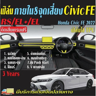 ฟิล์มกันรอยภายใน8 จุดเสี่ยง Honda Civic 2021-2023 (Civic FE) e:Hev RS/e:Hev EL+/RS/EL+/EL ฟิล์มใส TPU