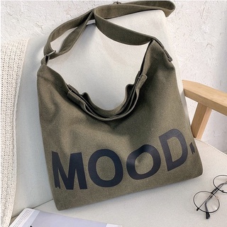bangkoklist(BA1813) กระเป๋าผ้าสะพายข้าง MOOD.ผ้าแคนวาส ผู้ชาย​ ผู้หญิง​ อินเทรนด์​ญี่ปุ่น มี3สี