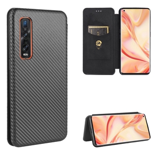 Luxury Carbon Fiber PU Leather Casing Oppo Find X2 Pro / FindX2 Magnetic Flip Cover Wallet Case Card Holder Stand