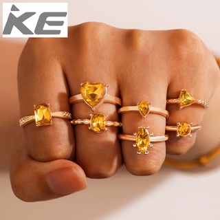 Fashion Jewelry Diamond-set Alloy Ring Set of Seven Yellow Imitation Diamond Geometric Irregul