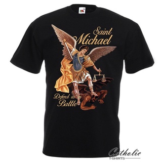 Yuanl5 {พร้อมส่ง เสื้อยืดแขนสั้น ลาย Saint Michael Defend Us In Battle Christiant Archangel สีดํา พลัสไซซ์ ของขวัญวันเกิ