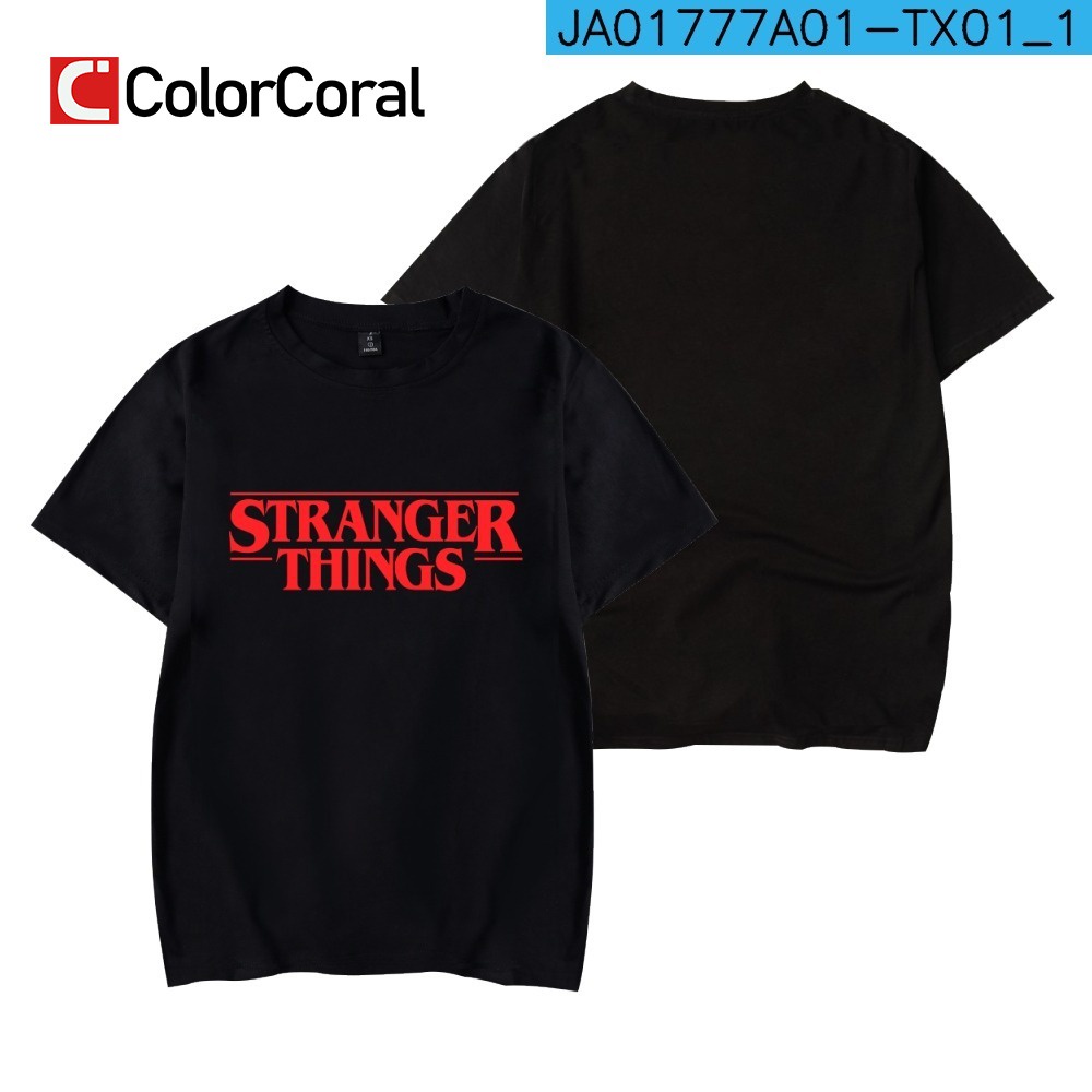 เสื้อยืดสีดำอินเทรนด์colorcoral-เสื้อยืดแขนสั้นลําลอง-พิมพ์ลาย-stranger-things-ระบายอากาศ-สไตล์ฮิปฮอป-แฟชั่นฤดูร้อน-สําห