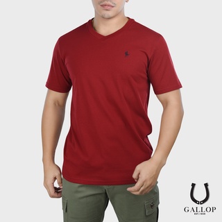 [S-5XL] GALLOP : เสื้อยืดคอวีแขนสั้น  BASIC -T-SHIRT (V-necked) GNP9001 สีแดง