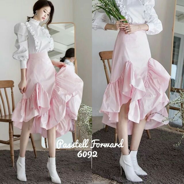 new-korea-ruffle-skirt-กระโปรงแต่งระบายอลังมากค่าตัวนี้-ผ้าดีเป็นทรงสวยเลยค่า-สมอคเล็กๆที่ขอบด้านข้าง-korea