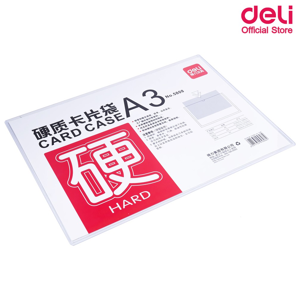 deli-5808-card-case-การ์ดเคส-ซองพลาสติก-pvc-ใส่กระดาษ-ขนาด-a3-305x405mm-แพ็ค-5-ชิ้น-ซองพลาสติกแข็ง-การ์ดเคส-a3