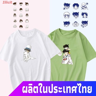 Illicit นักสืบโคนันเสื้อยืดแขนสั้น เสื้อยืดแขนสั้นพิมพ์ลาย Detective Conan ท็อปส์ฤดูร้อนสําหรับผู้ชาย Detective Conan Ro