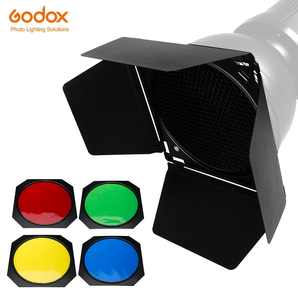 รูปภาพของGodox BD-04 บาร์นดอร์ + กริดรังผึ้ง + ฟิลเตอร์ 4 สี สำหรับแผ่นสะท้อนแสงแบบมาตรฐานลองเช็คราคา