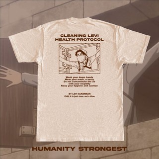 เสื้อยืดอินเทรนด์ผู้ชายอินเทรนด์ผู้หญิงเสื้อยืด พิมพ์ลายอนิเมะ Attack on Titan Kuruu Health Protocol Levi สําหรับผู้ชายS