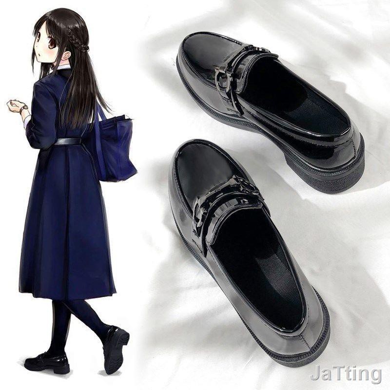 รูปภาพสินค้าแรกของF7b รองเท้าลำลอง รองเท้าผู้หญิงขนาดใหญ่ 35-43 ขนาดสีดำหนังนุ่มนักเรียนรองเท้าหนังขนาดเล็กแบนย้อนยุคญี่ปุ่น 41 รอบนิ